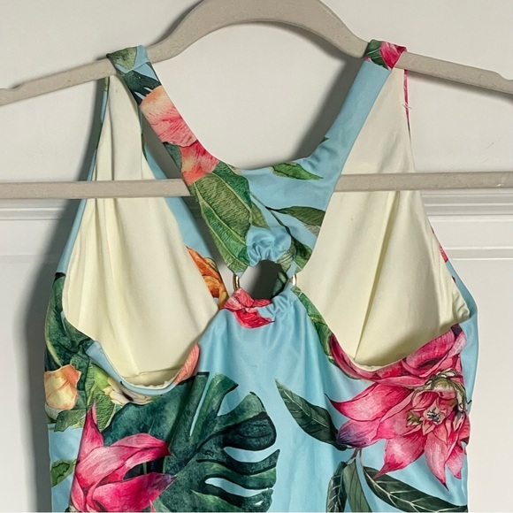 New! Leonisa Blue Floral Back Hardware Ring One Piece Swimsuit 35127 - Picture 8 of 11